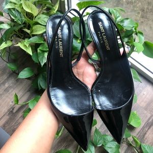 Saint Laurent black patent slingback heels